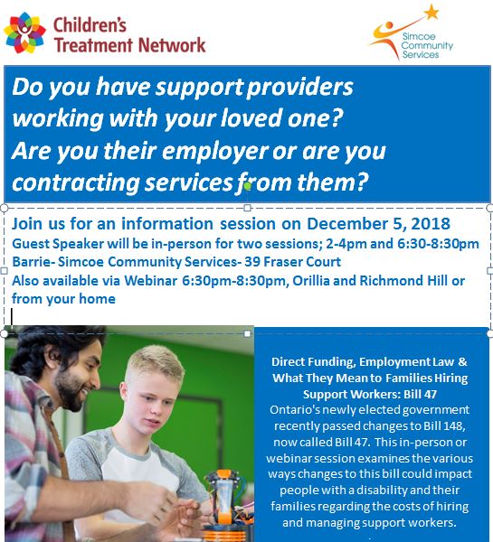 PooranLaw Info Session- Direct Funding, Employment Law & What They Mean to Families Hiring Support Workers: Bill 47- Barrie, Richmond Hill and Webinar 