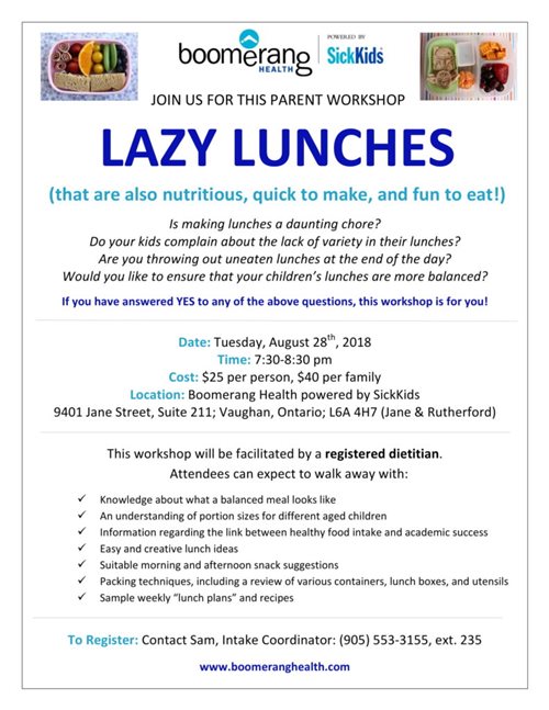 Boomerang Parent Workshop- Lazy Lunches- Vaughan