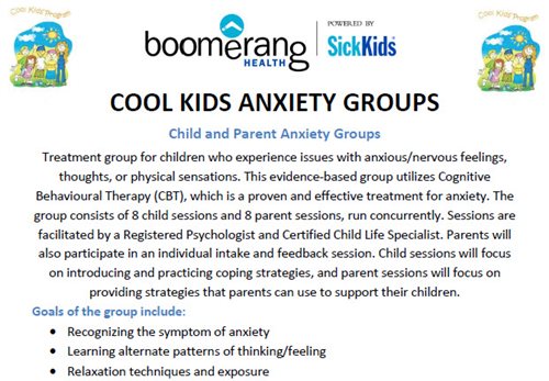 1st session of Cool Kids Anxiety Club (Ages 8-11 and 12-14) Boomerang Health - Vaughan