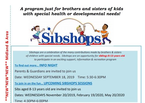 SibShop for Siblings of Children/Youth with Special Needs- Midland